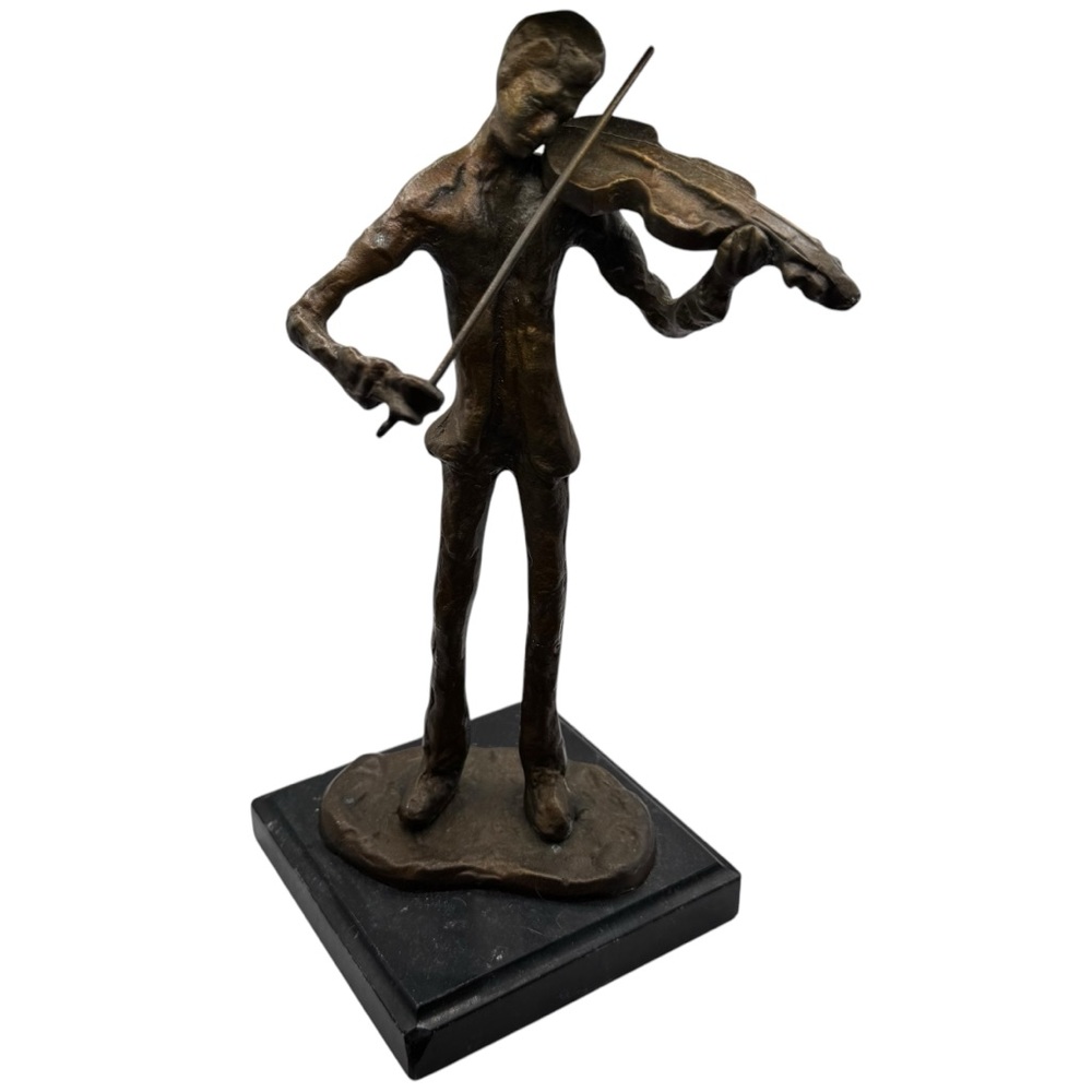 VINTAGE BRONZE MODERNIST Violin Violinists Sculpture FIGURINE MID CENTURY RARE